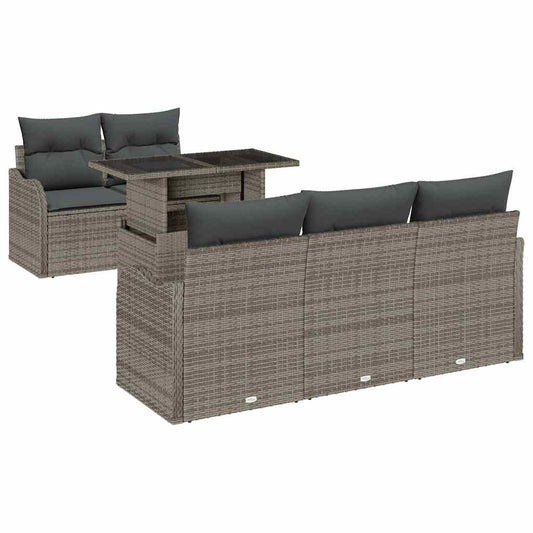Garten-Sofa-Set mit Kissen mit Speicher 6 pcs Grau Poly Rattan