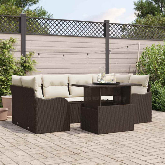 Garten-Sofa-Set mit Kissen mit Speicher 7 pcs Braun Poly Rattan