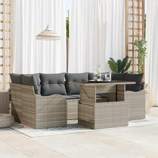 Garten-Sofa-Set mit Kissen 7 pcs Hellgrau Poly Rattan