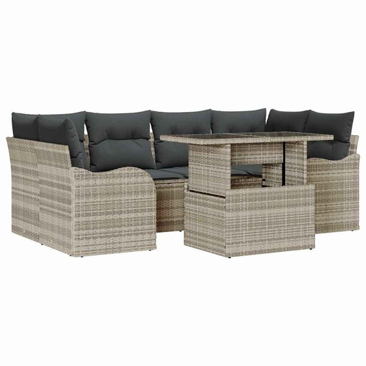 Garten-Sofa-Set mit Kissen 7 pcs Hellgrau Poly Rattan