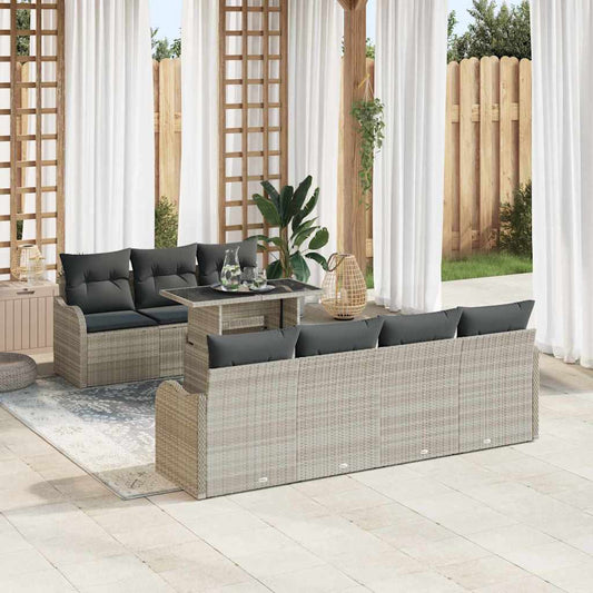 Garten-Sofa-Set mit Kissen 8 pcs Hellgrau Poly Rattan