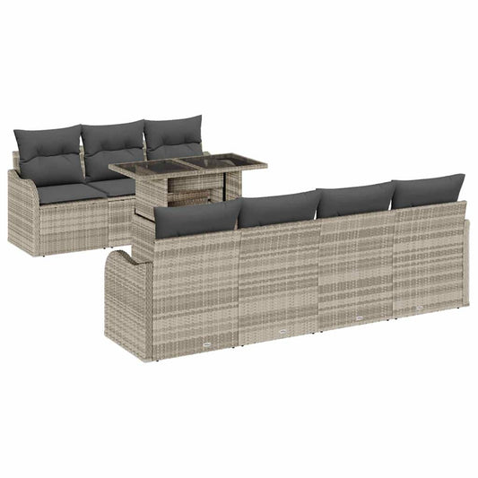 Garten-Sofa-Set mit Kissen 8 pcs Hellgrau Poly Rattan