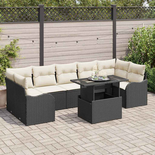 Garten-Sofa-Set mit Kissen mit Kissen 8 pcs Schwarz Poly Rattan