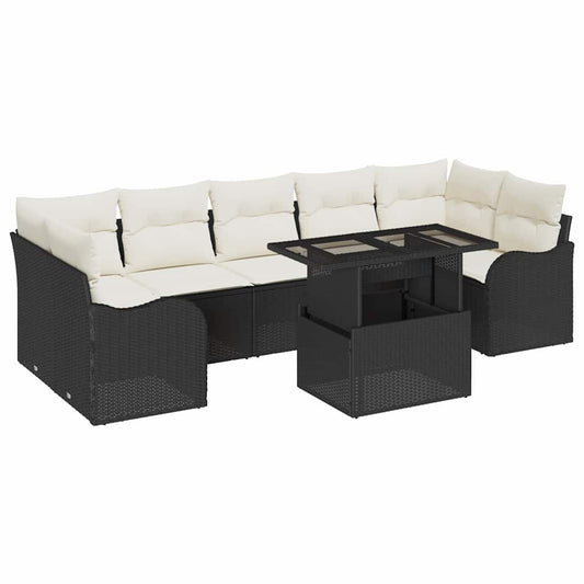 Garten-Sofa-Set mit Kissen mit Kissen 8 pcs Schwarz Poly Rattan