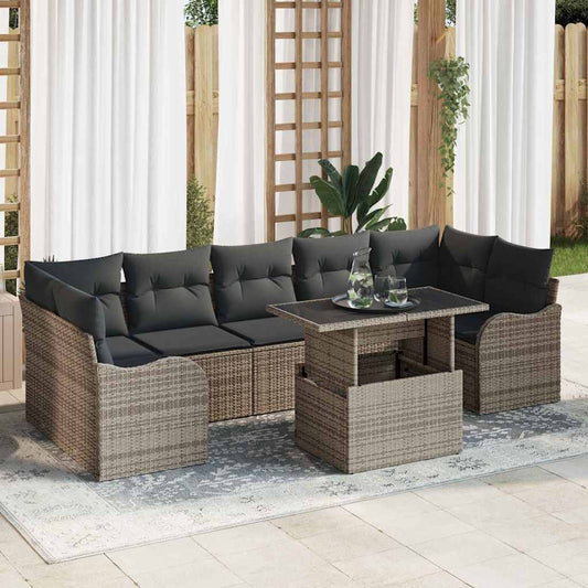 Garten-Sofa-Set 8 pcs Grau 100 x 55 x 73 cm Poly Rattan