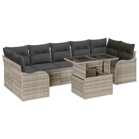 Garten-Sofa-Set mit Kissen 8 pcs Hellgrau Poly Rattan