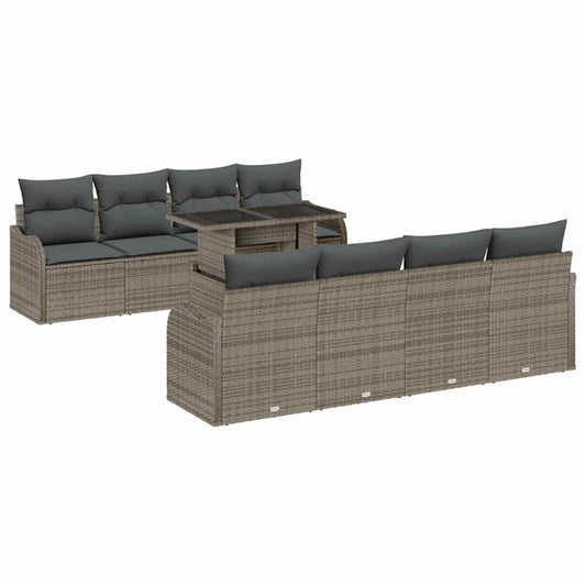 Garten-Sofa-Set 9 pcs Grau 100 x 55 x 73 cm Poly Rattan
