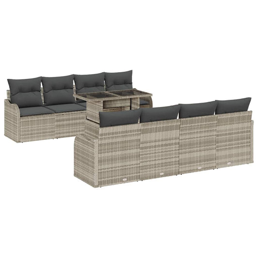 Garten-Sofa-Set 9 pcs Hellgrau 100 x 55 x 73 cm Poly Rattan