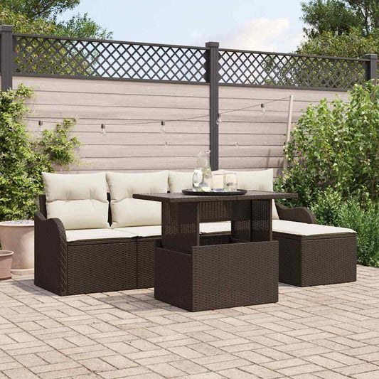 Garten-Sofa-Set mit Kissen mit Speicher 6 pcs Braun Poly Rattan