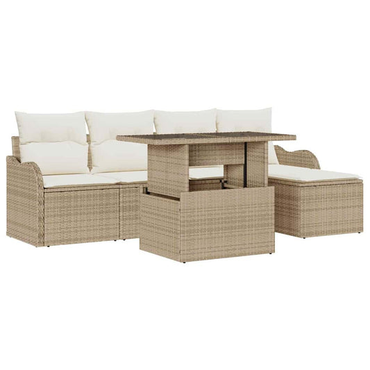 Garten-Sofa-Set mit Kissen mit Speicher 6 pcs Beige Poly Rattan