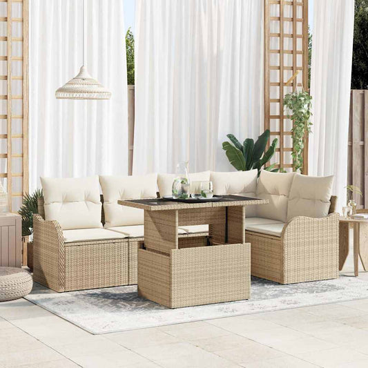 Garten-Sofa-Set 6 pcs Beige 100 x 55 x 73 cm Poly Rattan
