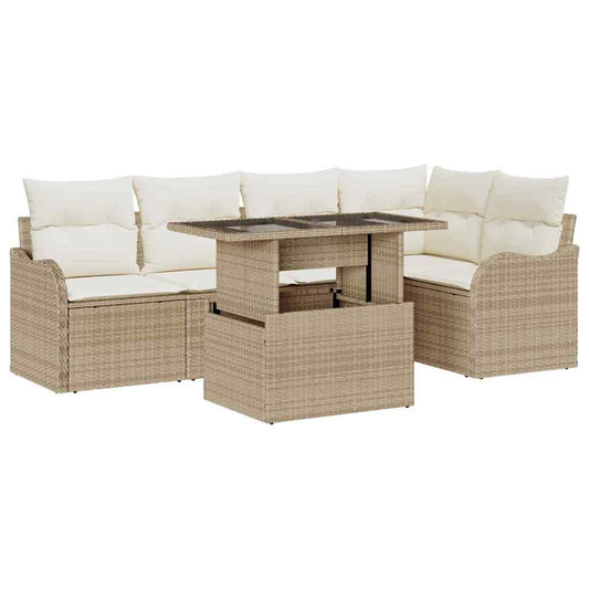 Garten-Sofa-Set 6 pcs Beige 100 x 55 x 73 cm Poly Rattan