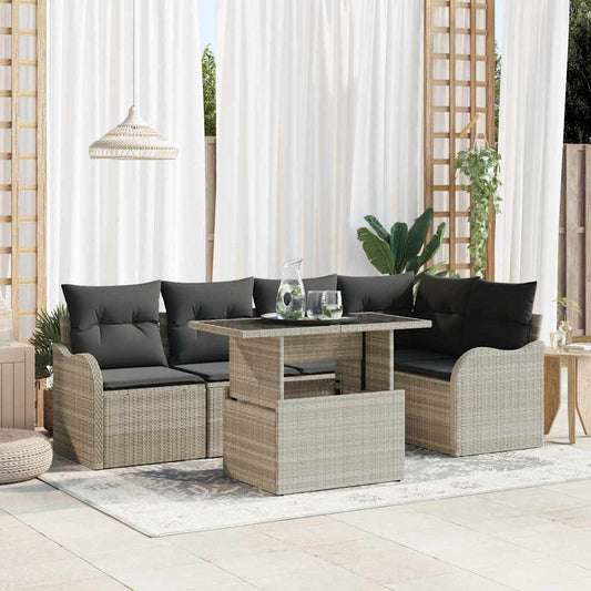 Garten-Sofa-Set 6 pcs Hellgrau 100 x 55 x 73 cm Poly Rattan