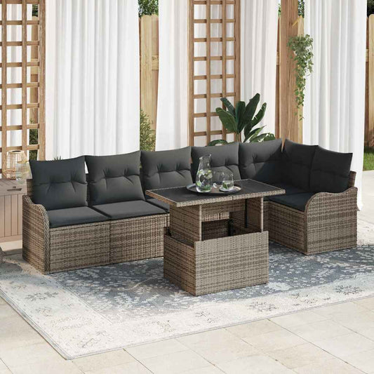 Garten-Sofa-Set 7 pcs Grau 100 x 55 x 73 cm Poly Rattan