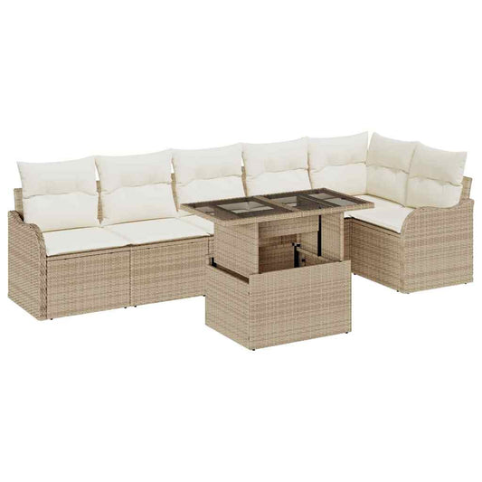 Garten-Sofa-Set 7 pcs Beige 100 x 55 x 73 cm Poly Rattan
