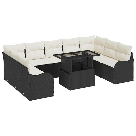 Garten-Sofa-Set 10 pcs Schwarz 100 x 55 x 73 cm Poly Rattan