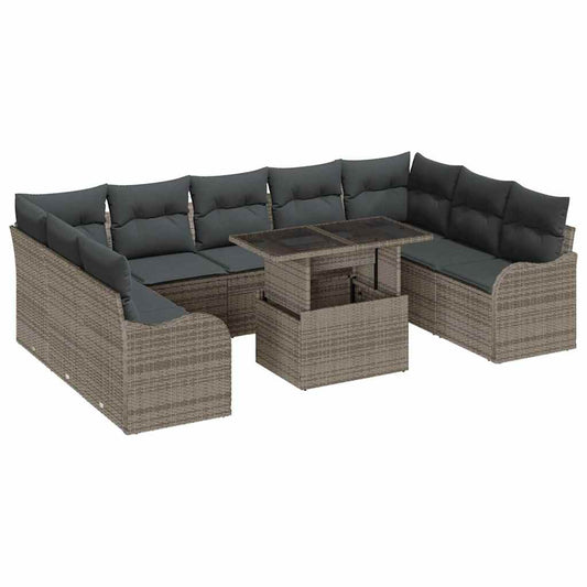Garten-Sofa-Set 10 pcs Grau 100 x 55 x 73 cm Poly Rattan