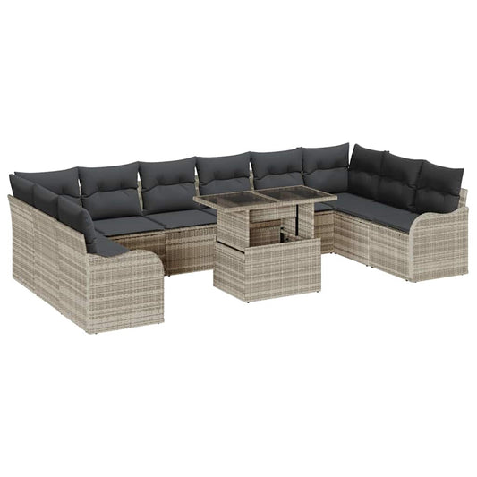 Garten-Sofa-Set 11 pcs Hellgrau 100 x 55 x 73 cm Poly Rattan