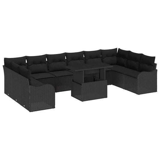 Garten-Sofa-Set 11 pcs Schwarz 100 x 55 x 73 cm Poly Rattan