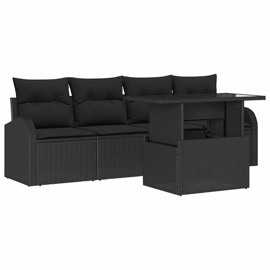 Garten-Sofa-Set 5 pcs Schwarz 100 x 55 x 73 cm Poly Rattan