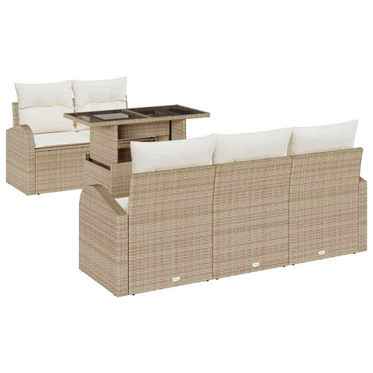 Garten-Sofa-Set 6 pcs Beige 100 x 55 x 73 cm Poly Rattan