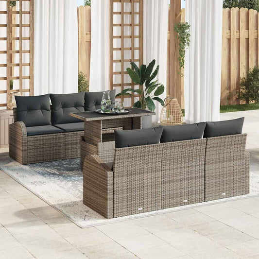 Garten-Sofa-Set 7 pcs Grau 100 x 55 x 73 cm Poly Rattan