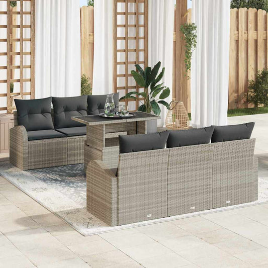 Garten-Sofa-Set 7 pcs Hellgrau 100 x 55 x 73 cm Poly Rattan