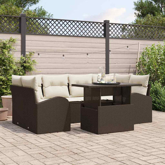 Garten-Sofa-Set 7 pcs Braun 100 x 55 x 73 cm Poly Rattan