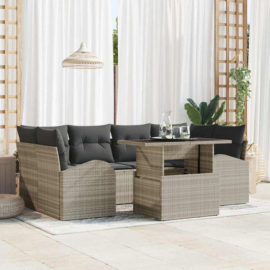 Garten-Sofa-Set 7 pcs Hellgrau 100 x 55 x 73 cm Poly Rattan