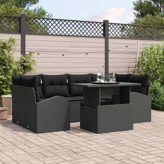 Garten-Sofa-Set 7 pcs Schwarz 100 x 55 x 73 cm Poly Rattan