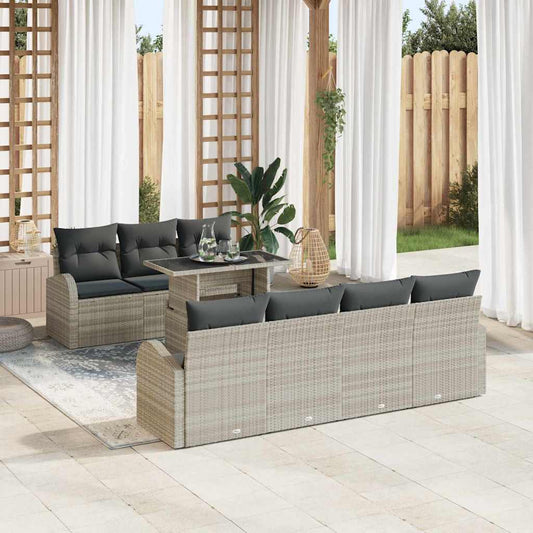 Garten-Sofa-Set 8 pcs Hellgrau 100 x 55 x 73 cm Poly Rattan