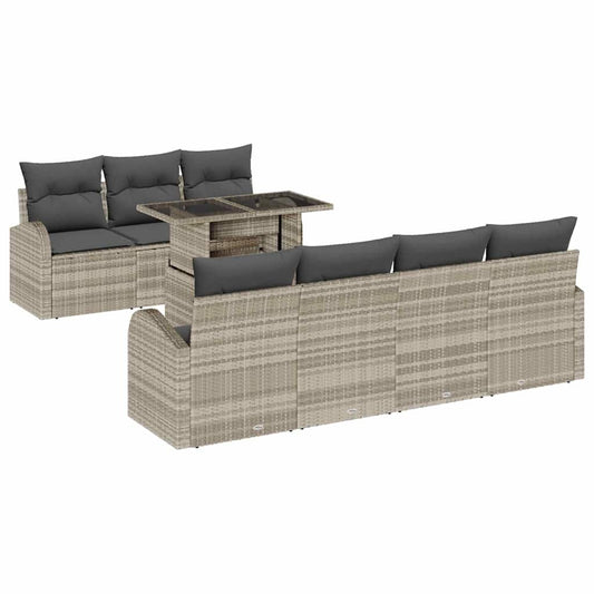 Garten-Sofa-Set 8 pcs Hellgrau 100 x 55 x 73 cm Poly Rattan