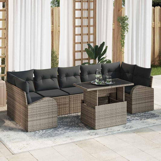 Garten-Sofa-Set 8 pcs Grau 100 x 55 x 73 cm Poly Rattan