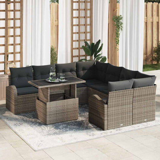 Garten-Sofa-Set 9 pcs Grau 100 x 55 x 73 cm Poly Rattan