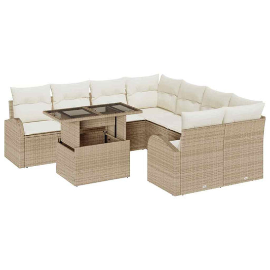 Garten-Sofa-Set 9 pcs Beige 100 x 55 x 73 cm Poly Rattan