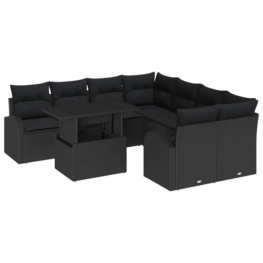 Garten-Sofa-Set 9 pcs Schwarz 100 x 55 x 73 cm Poly Rattan