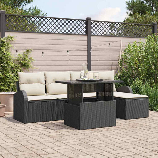 Garten-Sofa-Set mit Kissen 6 pcs Schwarz Poly Rattan