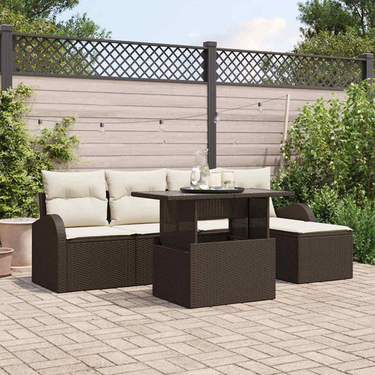 Garten-Sofa-Set mit Kissen mit Speicher 6 pcs Braun Poly Rattan