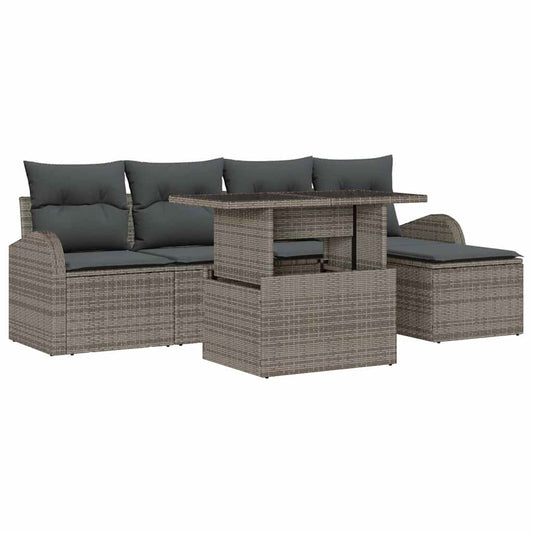 Garten-Sofa-Set mit Kissen mit Speicher 6 pcs Grau Poly Rattan