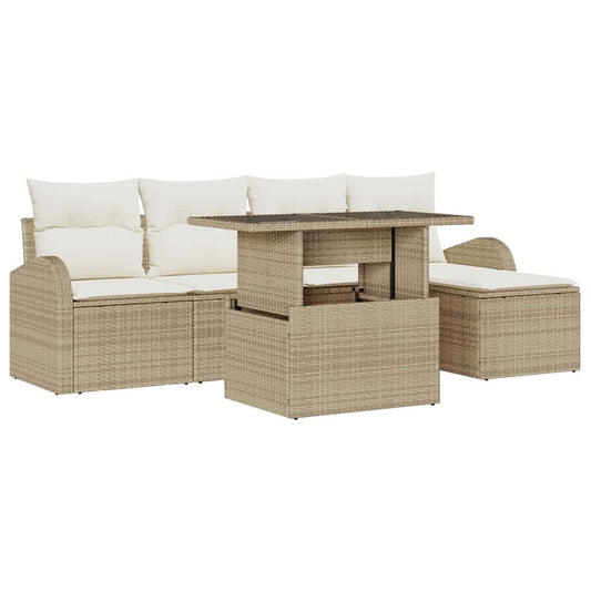 Garten-Sofa-Set mit Kissen mit Speicher 6 pcs Beige Poly Rattan