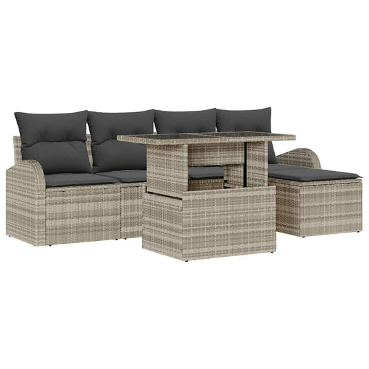 Garten-Sofa-Set mit Kissen 6 pcs Hellgrau Poly Rattan