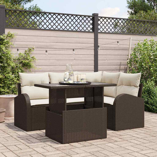 Garten-Sofa-Set mit Kissen mit Speicher 5 pcs Braun Poly Rattan