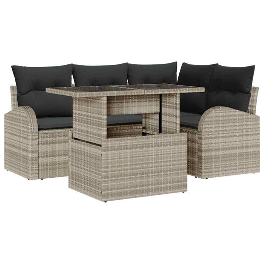 Garten-Sofa-Set mit Kissen 5 pcs Hellgrau Poly Rattan