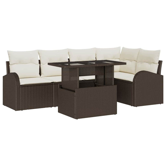 Garten-Sofa-Set mit Kissen mit Speicher 6 pcs Braun Poly Rattan