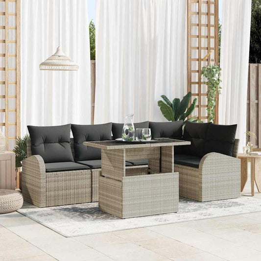 Garten-Sofa-Set 6 pcs Hellgrau 100 x 55 x 73 cm Poly Rattan