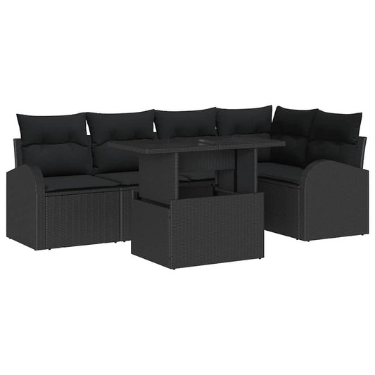 Garten-Sofa-Set mit Kissen mit Kissen 6 pcs Schwarz Poly Rattan