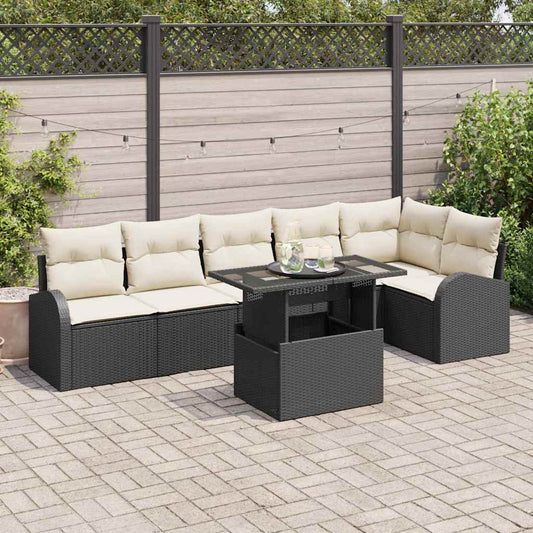 Garten-Sofa-Set 7 pcs Schwarz 100 x 55 x 73 cm Poly Rattan