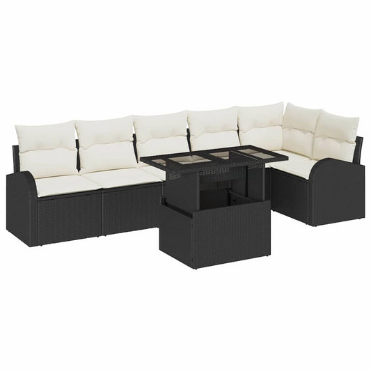 Garten-Sofa-Set 7 pcs Schwarz 100 x 55 x 73 cm Poly Rattan