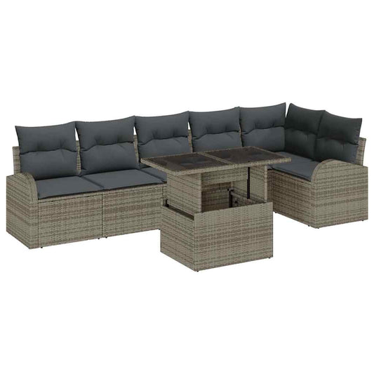 Garten-Sofa-Set 7 pcs Grau 100 x 55 x 73 cm Poly Rattan