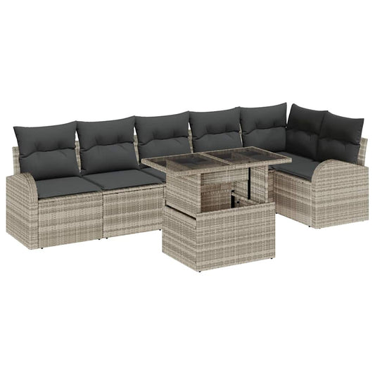 Garten-Sofa-Set 7 pcs Hellgrau 100 x 55 x 73 cm Poly Rattan